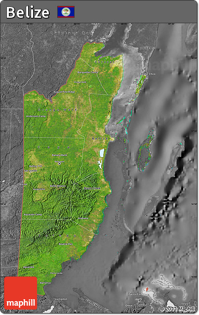 Satellite Map of Belize, desaturated
