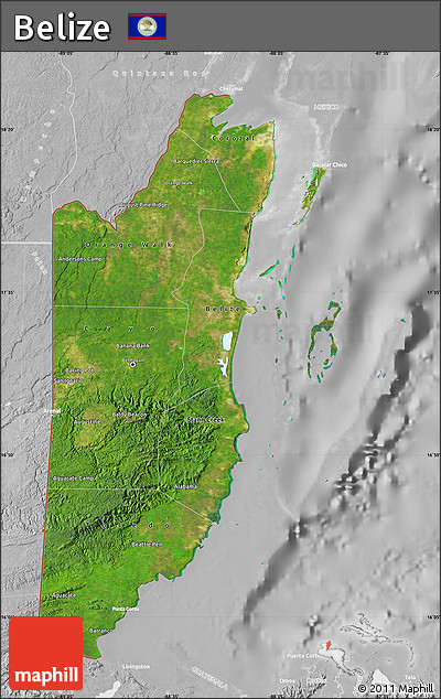 Satellite Map of Belize, lighten, desaturated