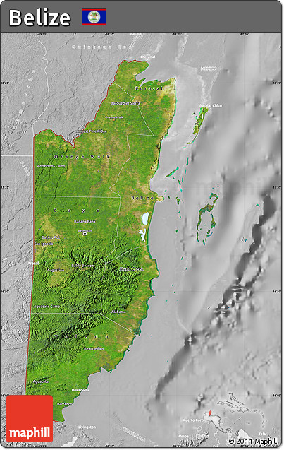 Satellite Map of Belize, lighten, desaturated