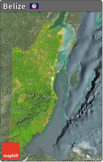 Satellite Map of Belize, semi-desaturated
