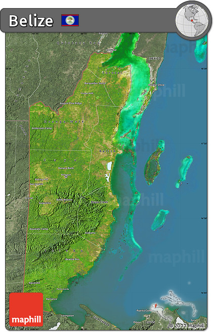 Satellite Map of Belize, semi-desaturated, land only