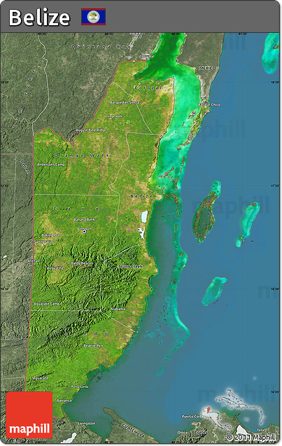 Satellite Map of Belize, semi-desaturated, land only