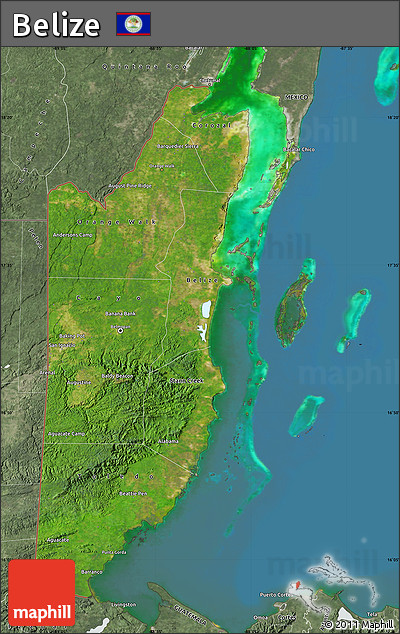 Satellite Map of Belize, semi-desaturated, land only
