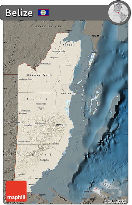 Shaded Relief Map of Belize, darken