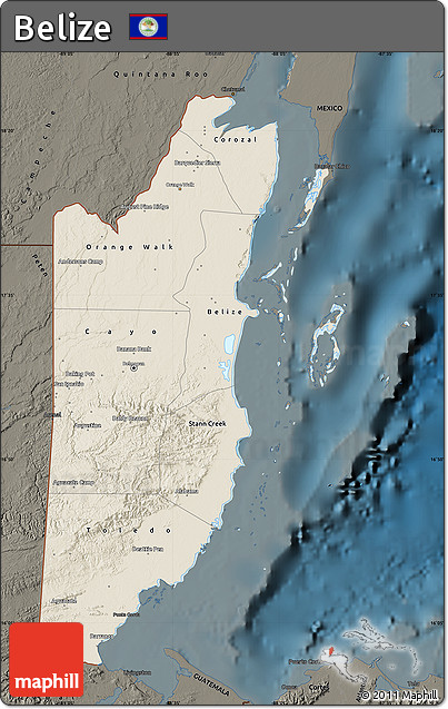Shaded Relief Map of Belize, darken