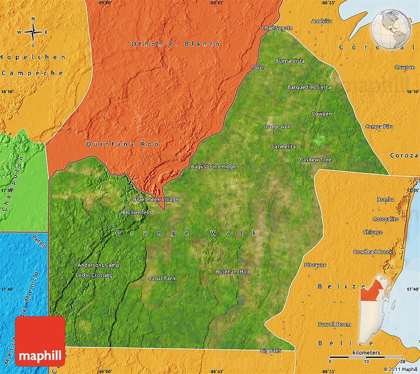 Orange Walk Belize Map Satellite Map Of Orange Walk, Political Outside
