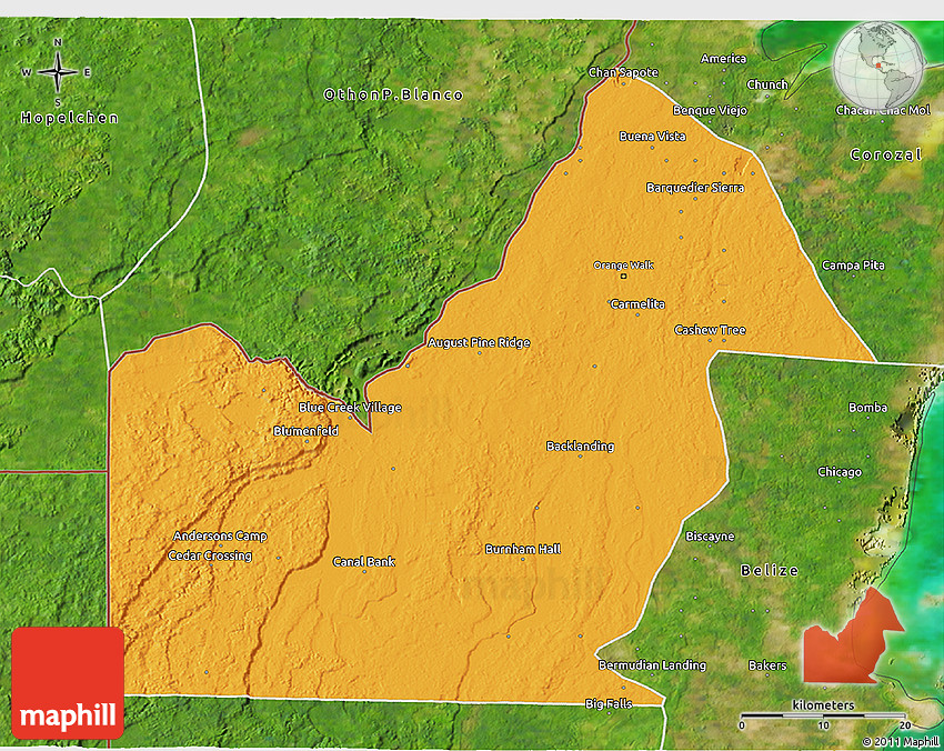 Orange Walk Belize Map Political 3D Map Of Orange Walk, Satellite Outside
