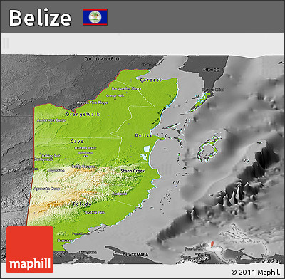Physical Panoramic Map of Belize, darken, desaturated