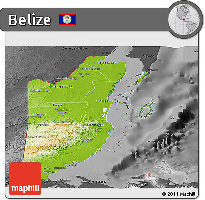 Physical Panoramic Map of Belize, darken, desaturated