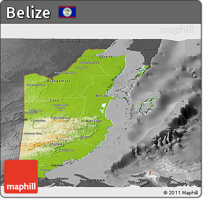 Physical Panoramic Map of Belize, darken, desaturated