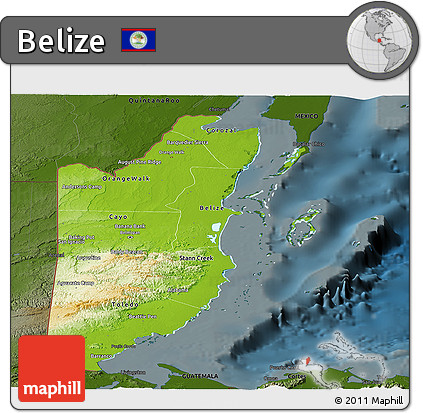 Physical Panoramic Map of Belize, darken