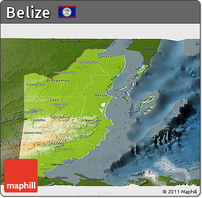 Physical Panoramic Map of Belize, darken