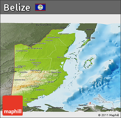 Physical Panoramic Map of Belize, darken, semi-desaturated, land only