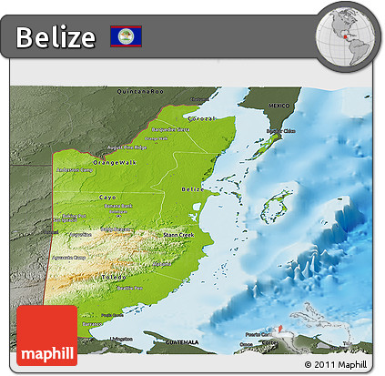 Physical Panoramic Map of Belize, darken, semi-desaturated, land only