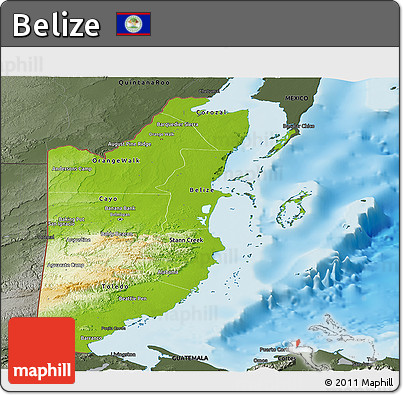 Physical Panoramic Map of Belize, darken, semi-desaturated, land only