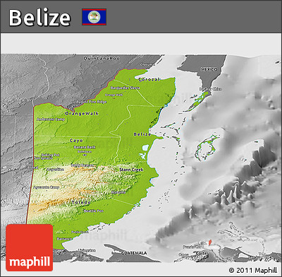 Physical Panoramic Map of Belize, desaturated