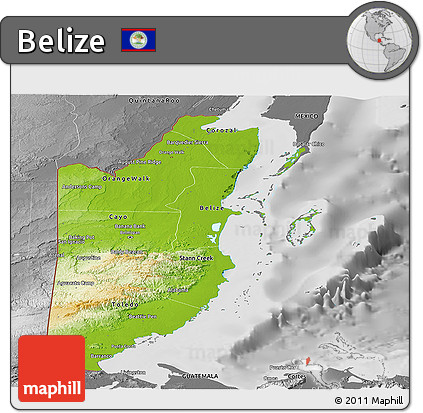 Physical Panoramic Map of Belize, desaturated