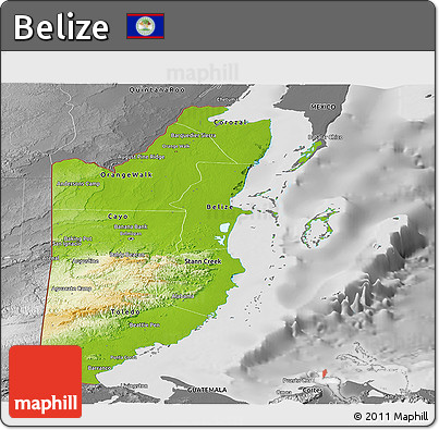 Physical Panoramic Map of Belize, desaturated