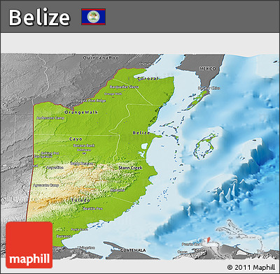 Physical Panoramic Map of Belize, desaturated, land only