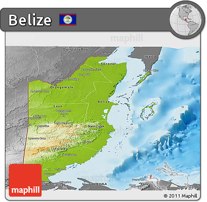 Physical Panoramic Map of Belize, desaturated, land only