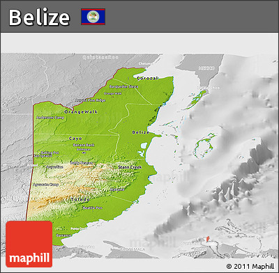 Physical Panoramic Map of Belize, lighten, desaturated