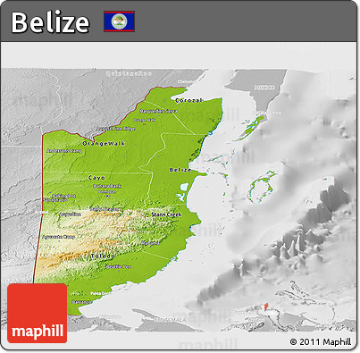 Physical Panoramic Map of Belize, lighten, desaturated