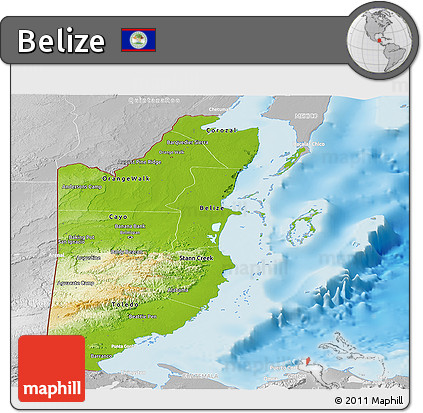 Physical Panoramic Map of Belize, lighten, desaturated, land only