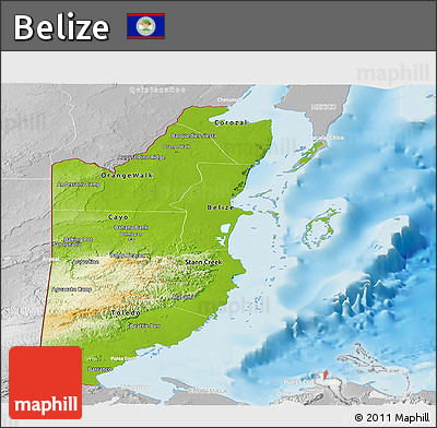 Physical Panoramic Map of Belize, lighten, desaturated, land only