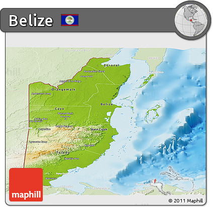 Physical Panoramic Map of Belize, lighten, land only