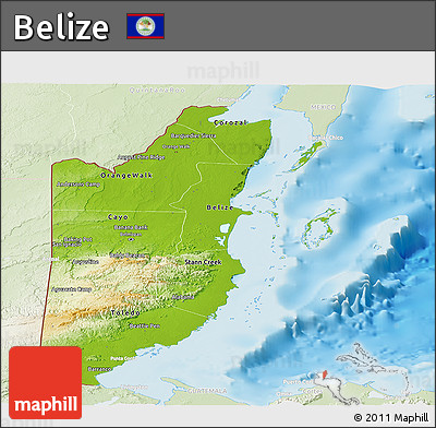Physical Panoramic Map of Belize, lighten, land only