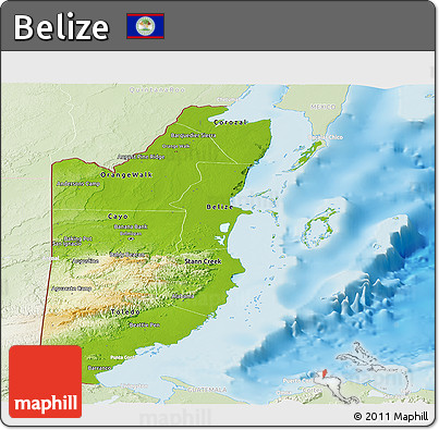 Physical Panoramic Map of Belize, lighten, land only