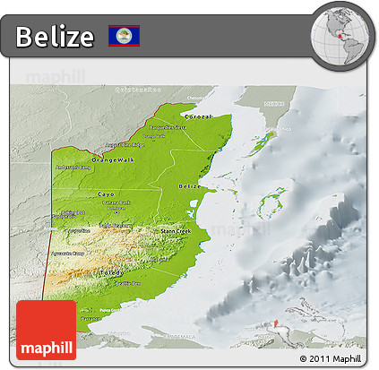 Physical Panoramic Map of Belize, lighten, semi-desaturated