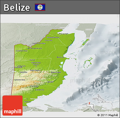 Physical Panoramic Map of Belize, lighten, semi-desaturated