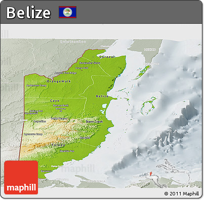 Physical Panoramic Map of Belize, lighten, semi-desaturated