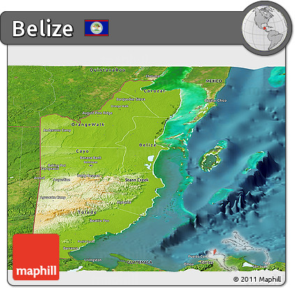 Physical Panoramic Map of Belize, satellite outside
