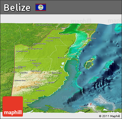 Physical Panoramic Map of Belize, satellite outside