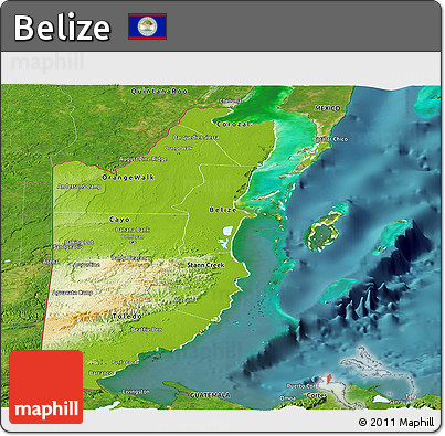 Physical Panoramic Map of Belize, satellite outside