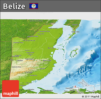 Physical Panoramic Map of Belize, satellite outside, shaded relief sea