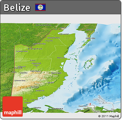 Physical Panoramic Map of Belize, satellite outside, shaded relief sea