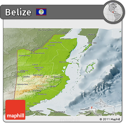 Physical Panoramic Map of Belize, semi-desaturated