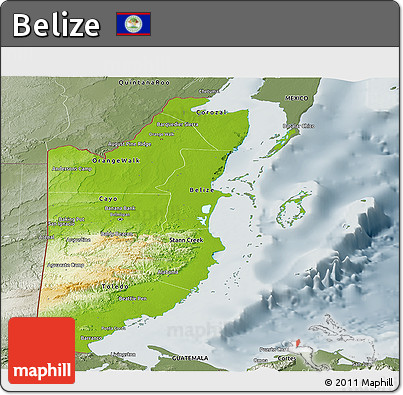 Physical Panoramic Map of Belize, semi-desaturated