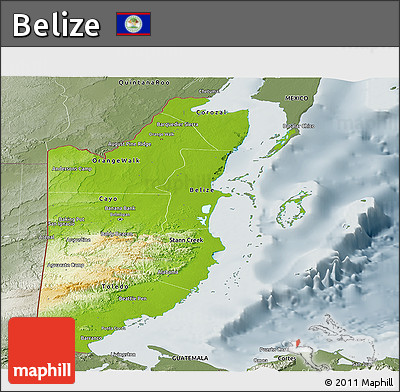 Physical Panoramic Map of Belize, semi-desaturated