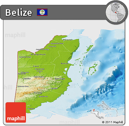 Physical Panoramic Map of Belize, single color outside