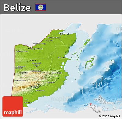 Physical Panoramic Map of Belize, single color outside