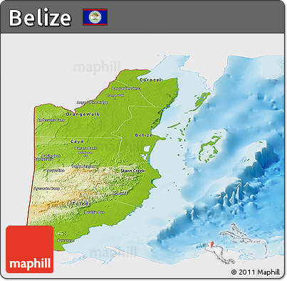 Physical Panoramic Map of Belize, single color outside