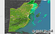 Satellite Panoramic Map of Belize, darken, desaturated, land only