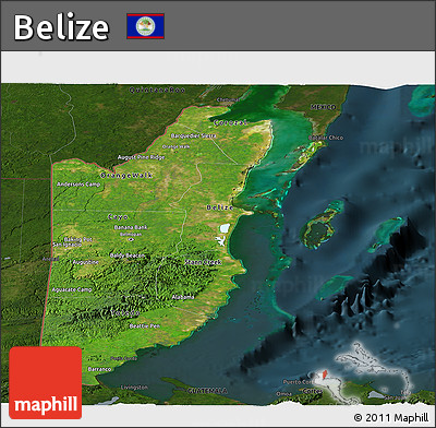 Satellite Panoramic Map of Belize, darken