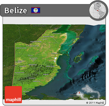 Satellite Panoramic Map of Belize, darken