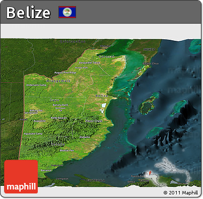 Satellite Panoramic Map of Belize, darken