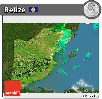 Satellite Panoramic Map of Belize, darken, land only
